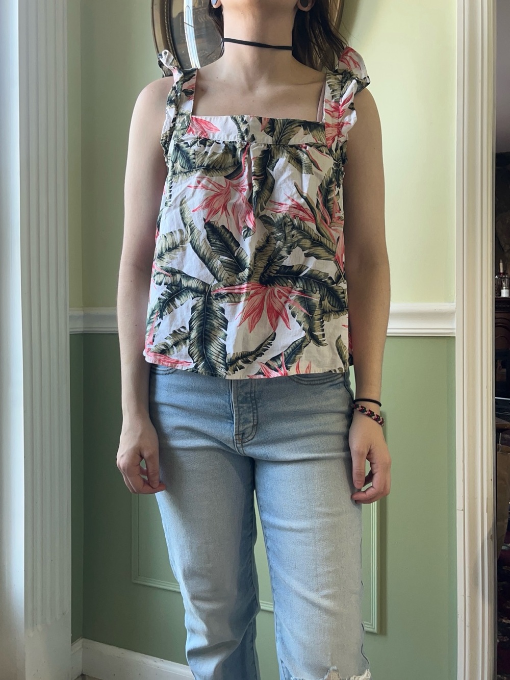 Loft floral ruffle tank top